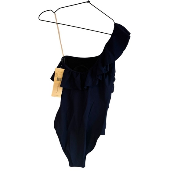 New! Profile By Gottex Tutti Frutti Ruffle One Shoulder Navy One Piece Swimsuit - Picture 6 of 8